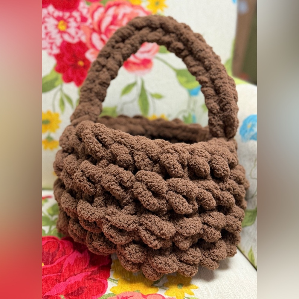Handmade Hand Crafted Knit Easter Basket brown
